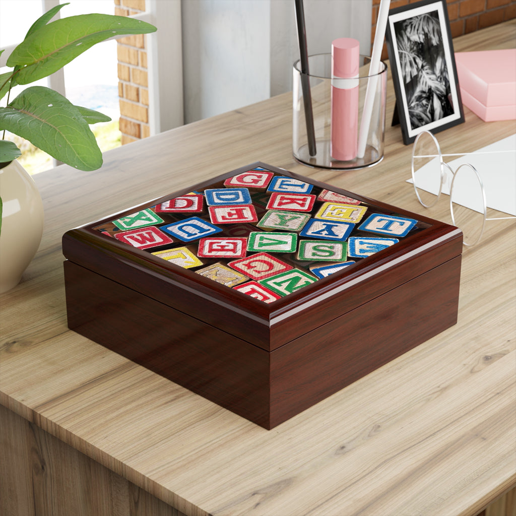 Colorful Alphabet Blocks Jewelry Box | Wooden Keepsake Trinket Box