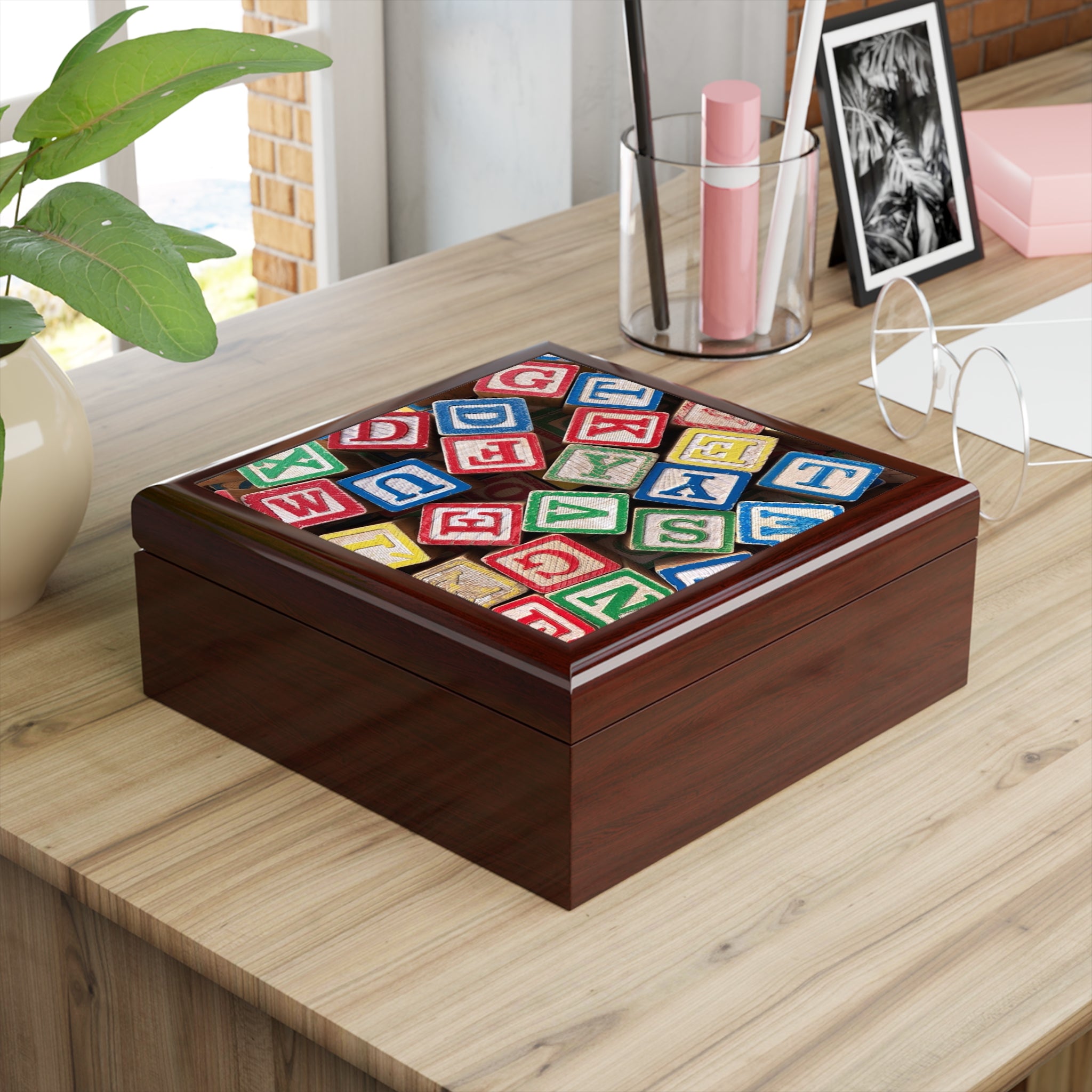 Colorful Alphabet Blocks Jewelry Box | Wooden Keepsake Trinket Box