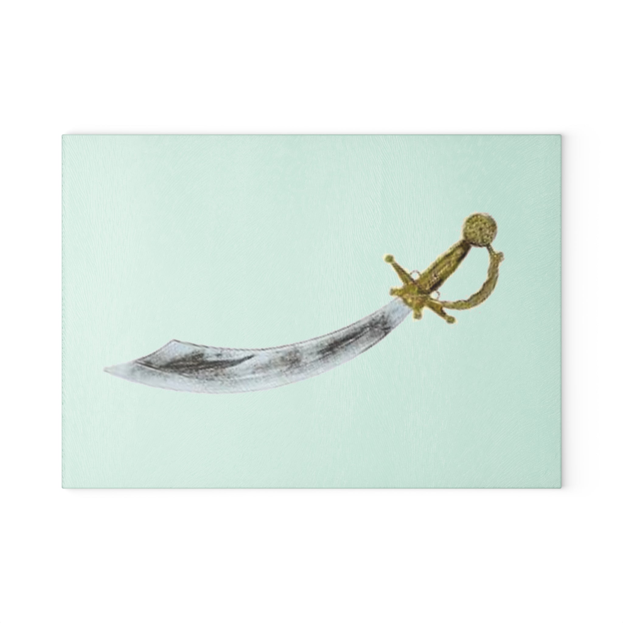 Watercolor Scimitar Sword Glass Cutting Board | Nautical Pirate Kitchen Decor