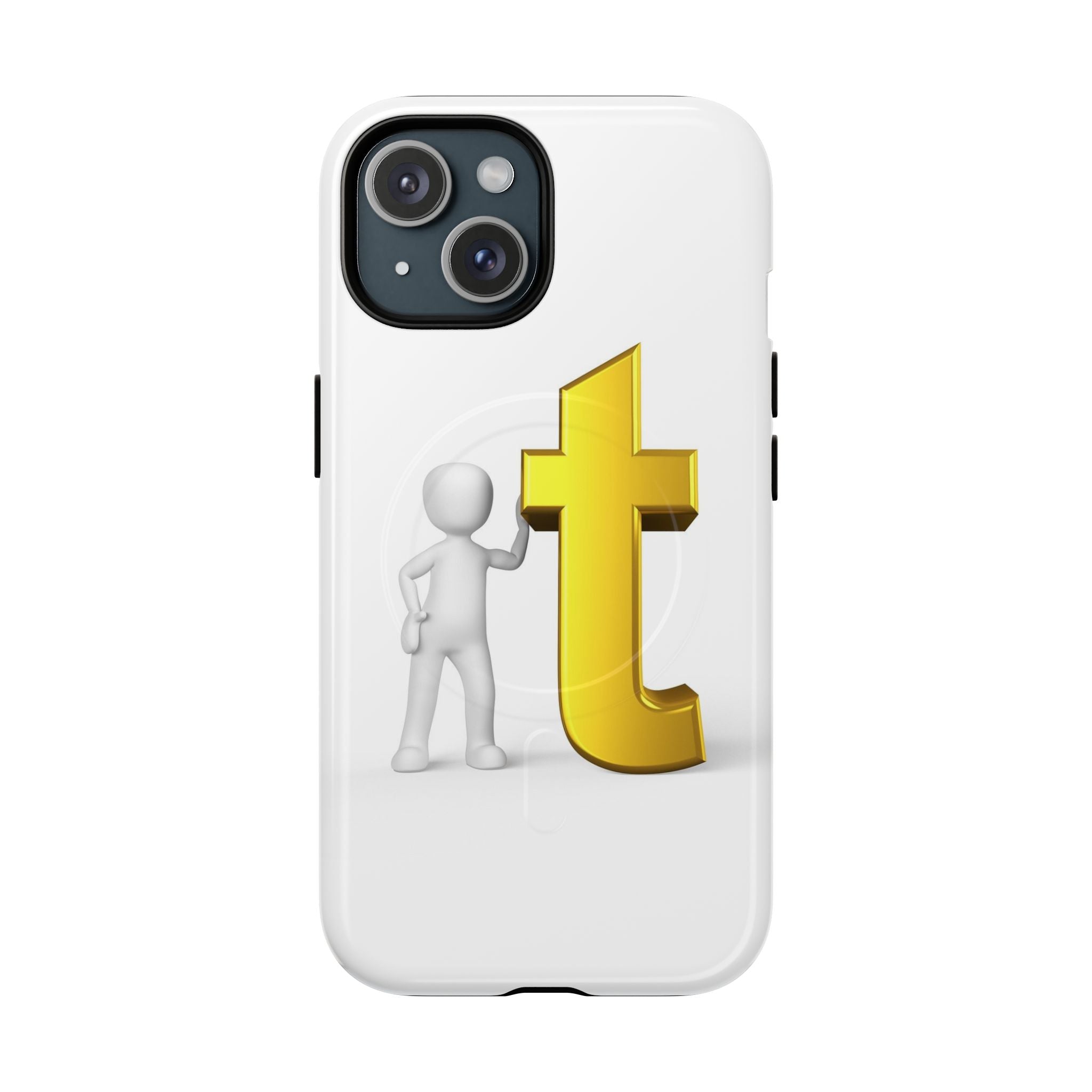 Coque de téléphone 3D Personnage appuyé sur une lettre T dorée | Coque magnétique robuste