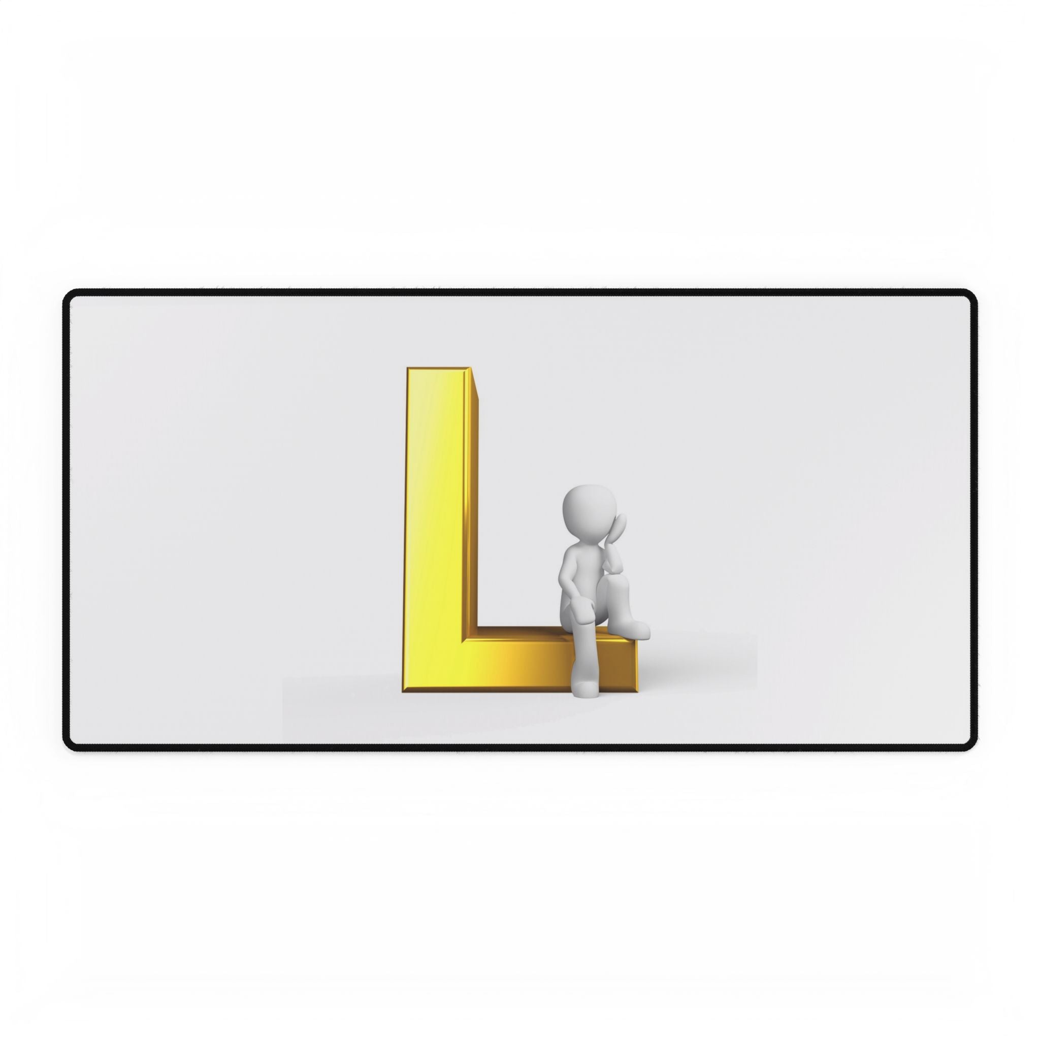 Tapis de bureau lettre L dorée avec figurine assise | Tapis de souris initial minimaliste