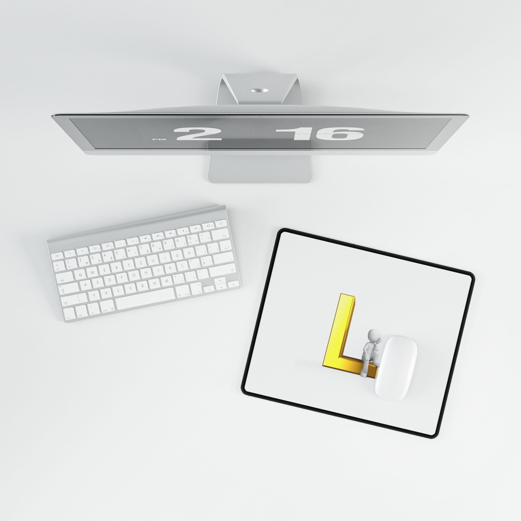 Gold Letter L with Sitting Figure Desk Mat | Minimal Initial Mouse Pad
