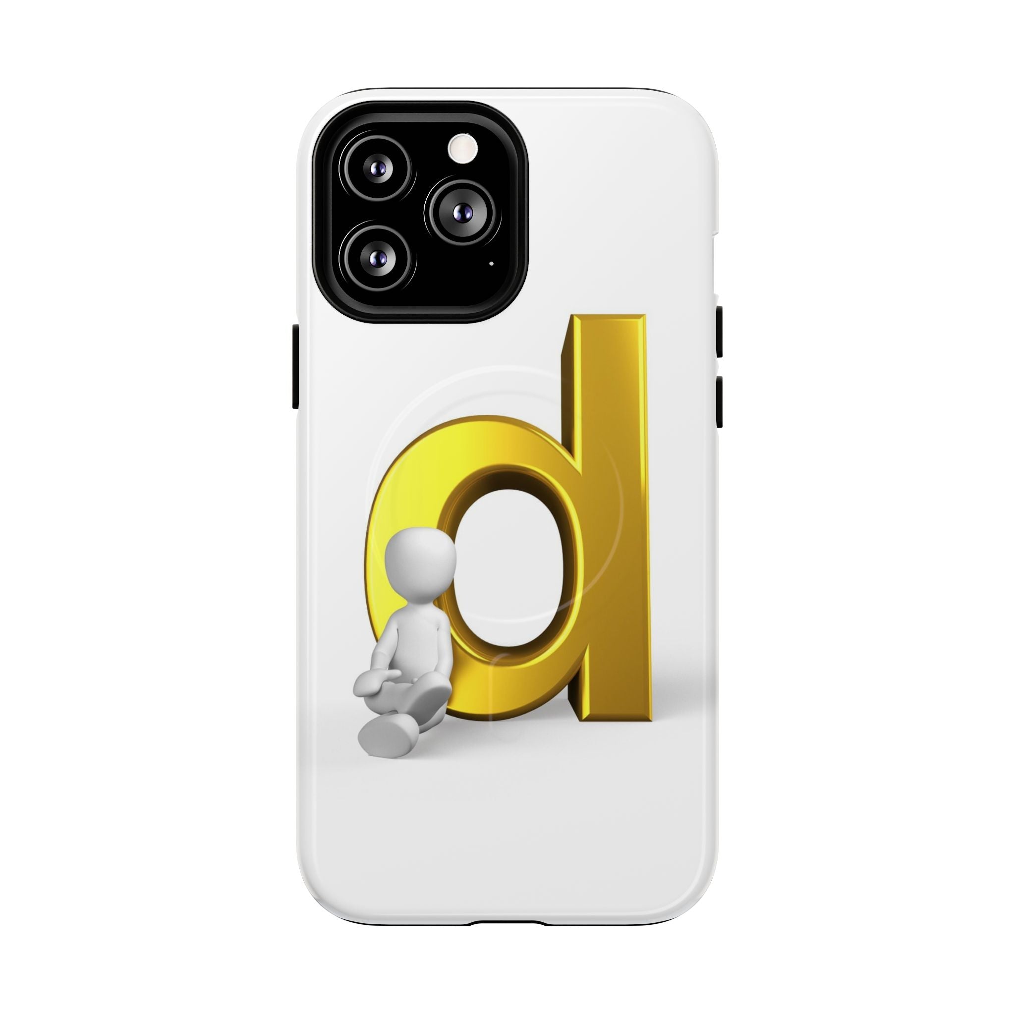 Coque de téléphone Lettre D dorée avec personnage assis | Coque magnétique