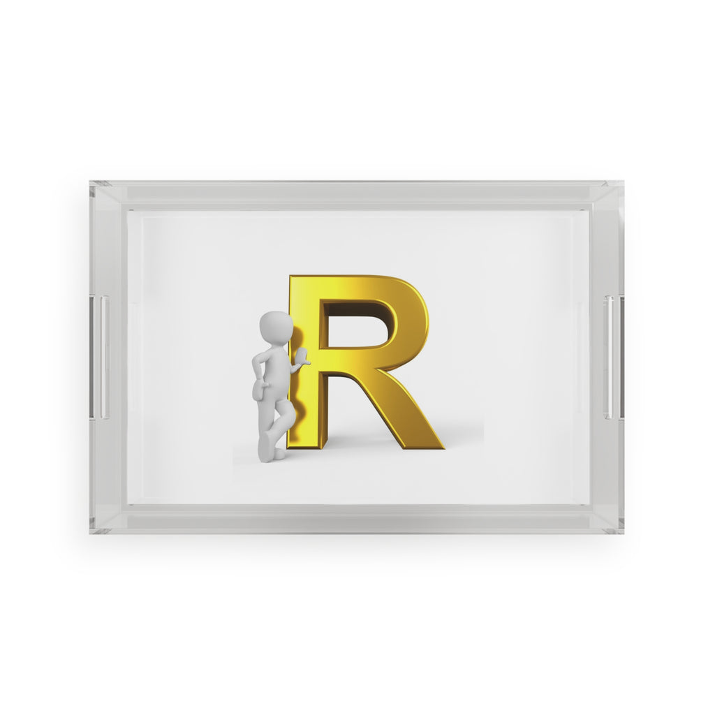 Gold Letter R Monogram Acrylic Serving Tray | Initial R Accent