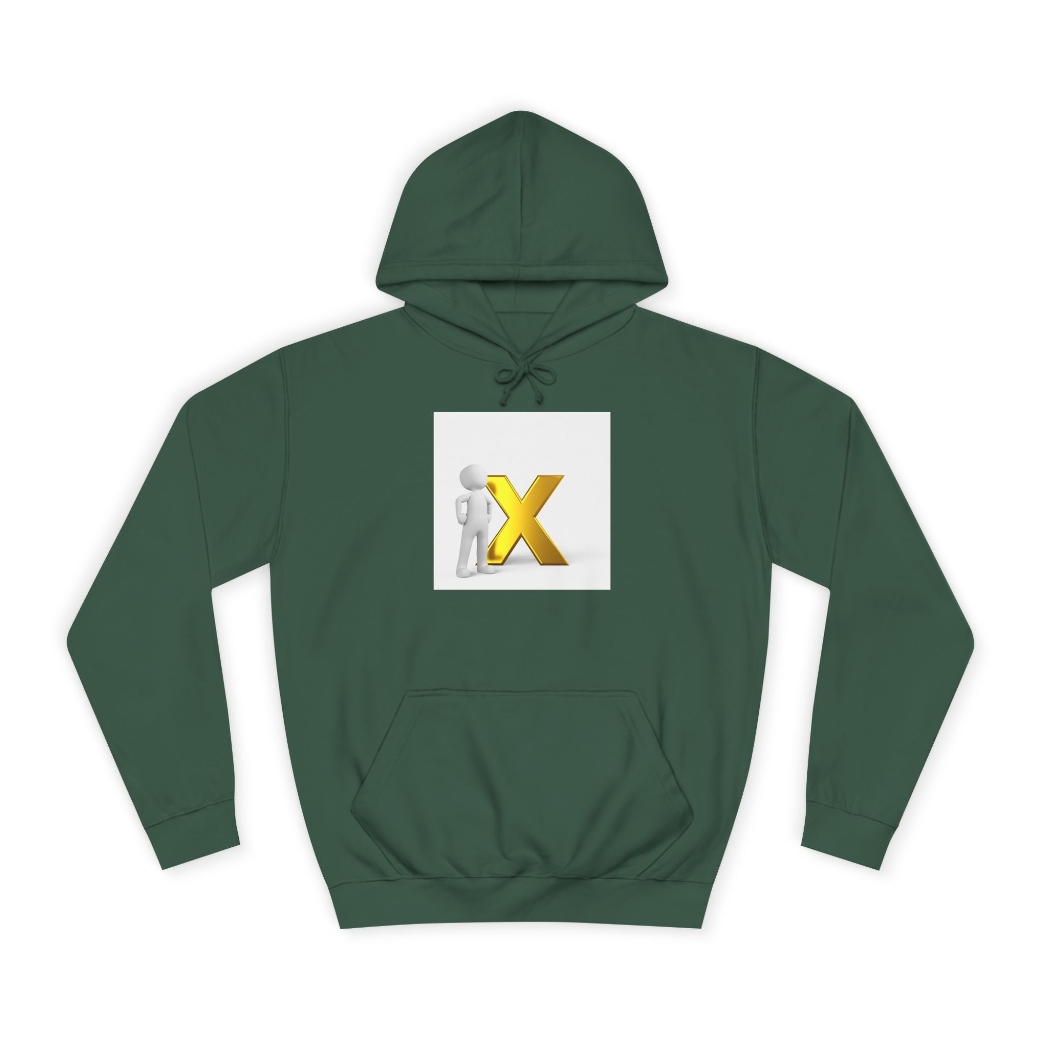 3D Figure Leaning on Gold X Hoodie | Letter X Initial Pullover