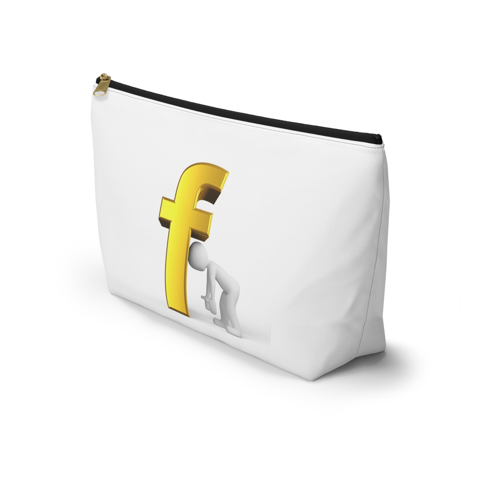 Gold Letter F with Figure Accessory Pouch | Monogram Cosmetic Bag