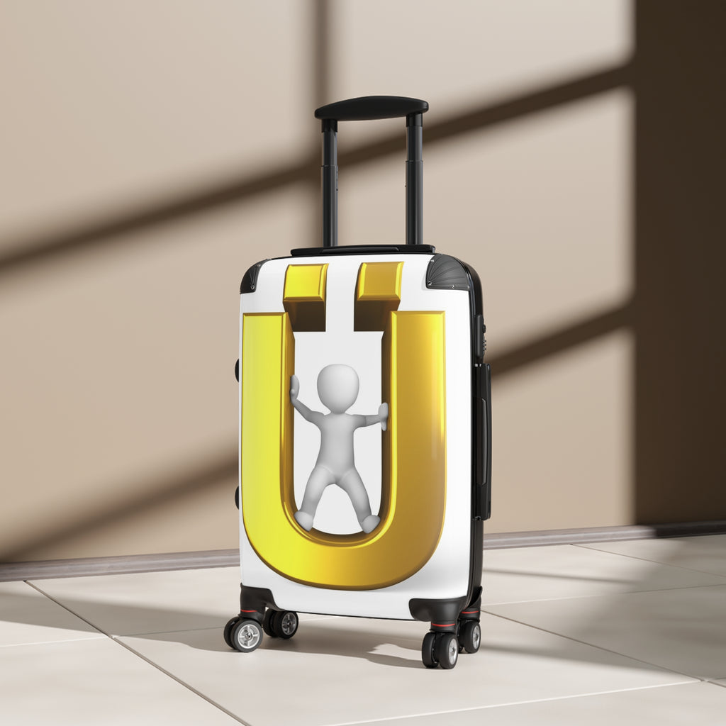 Gold Letter Ü with 3D Figure Suitcase | Monogram Luggage