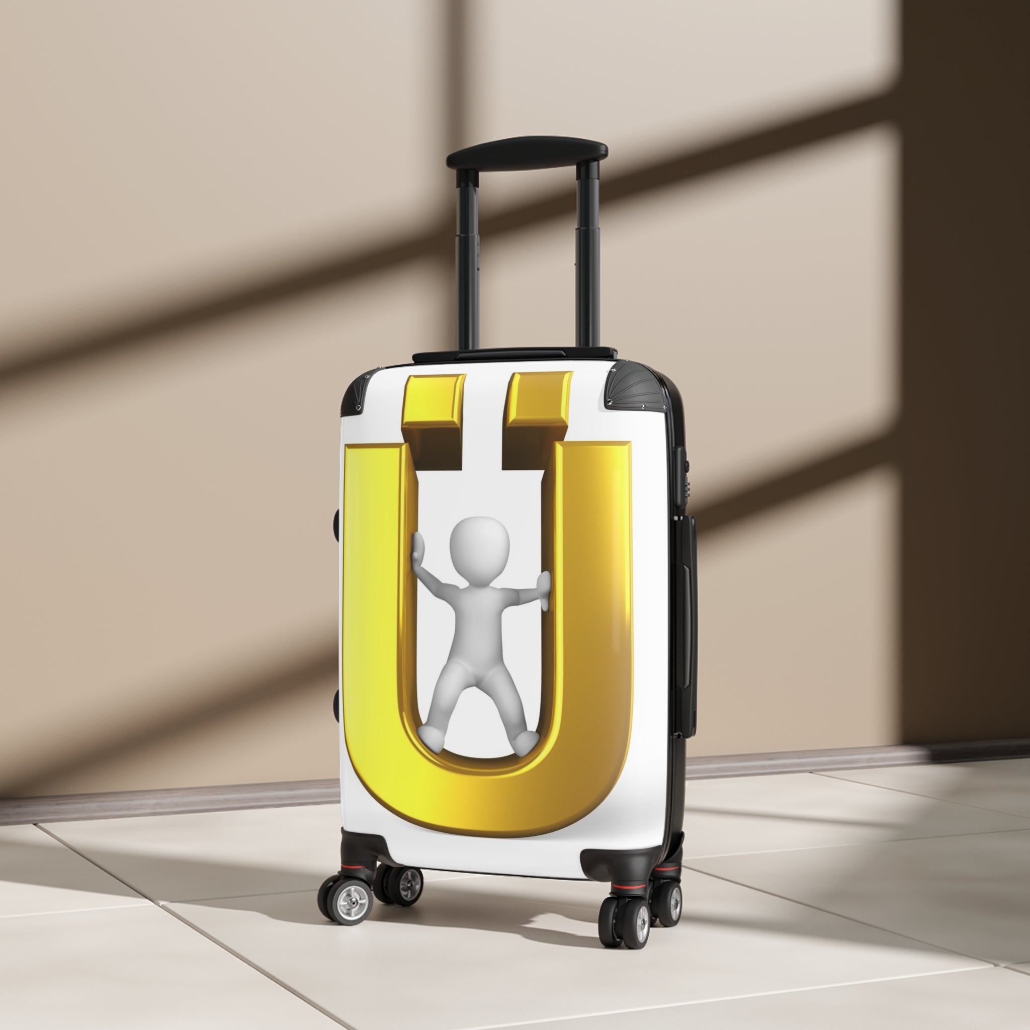 Gold Letter Ü with 3D Figure Suitcase | Monogram Luggage