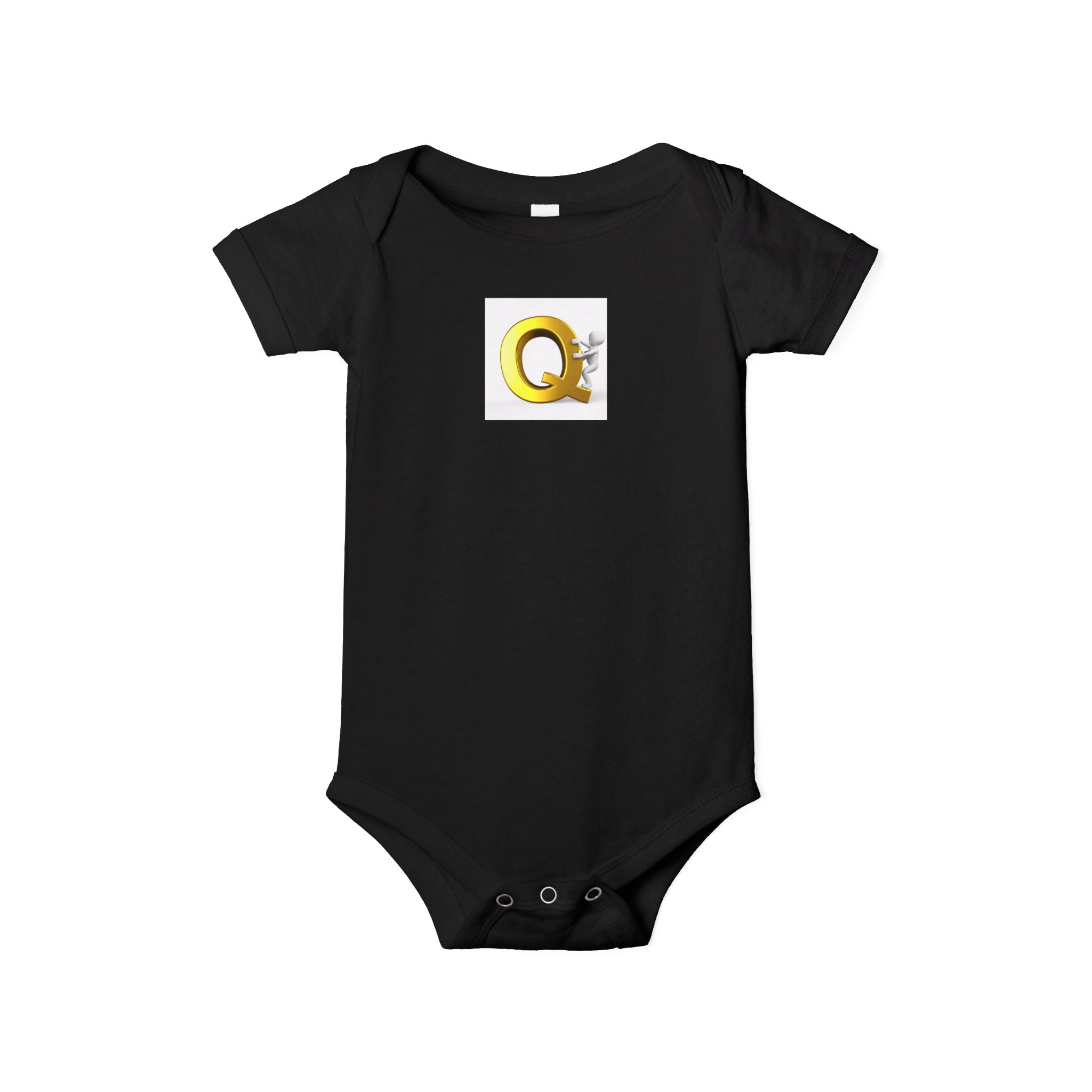 Lettre Q dorée avec figurine mignonne une pièce | Body bébé monogramme