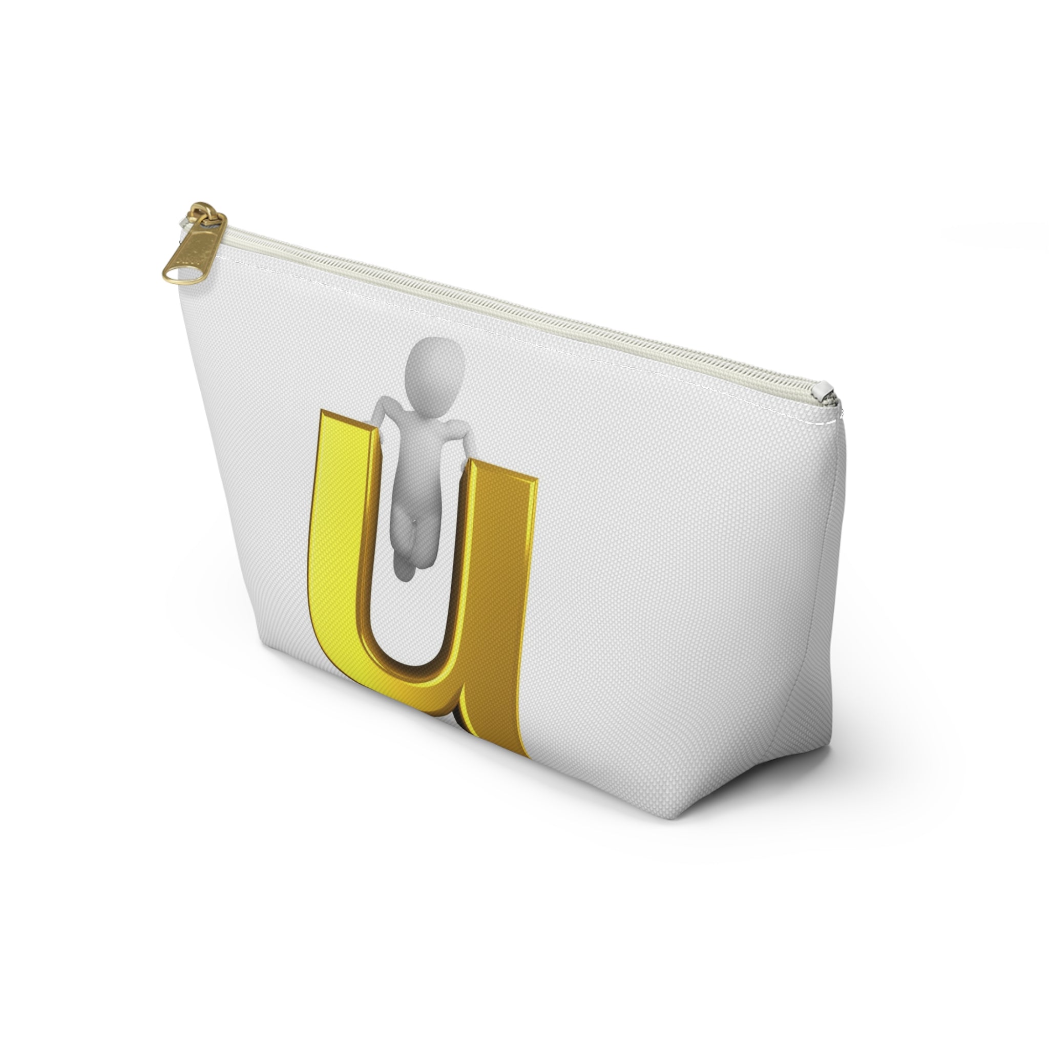3D Stick Figure Climbing Gold Letter U Accessory Pouch