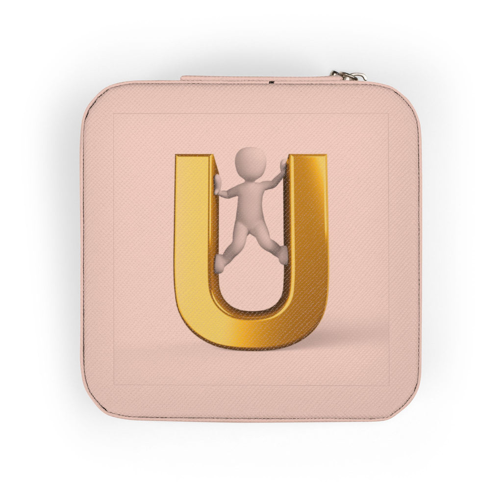Gold U Initial Monogram Jewelry Case | Travel Jewelry Organizer