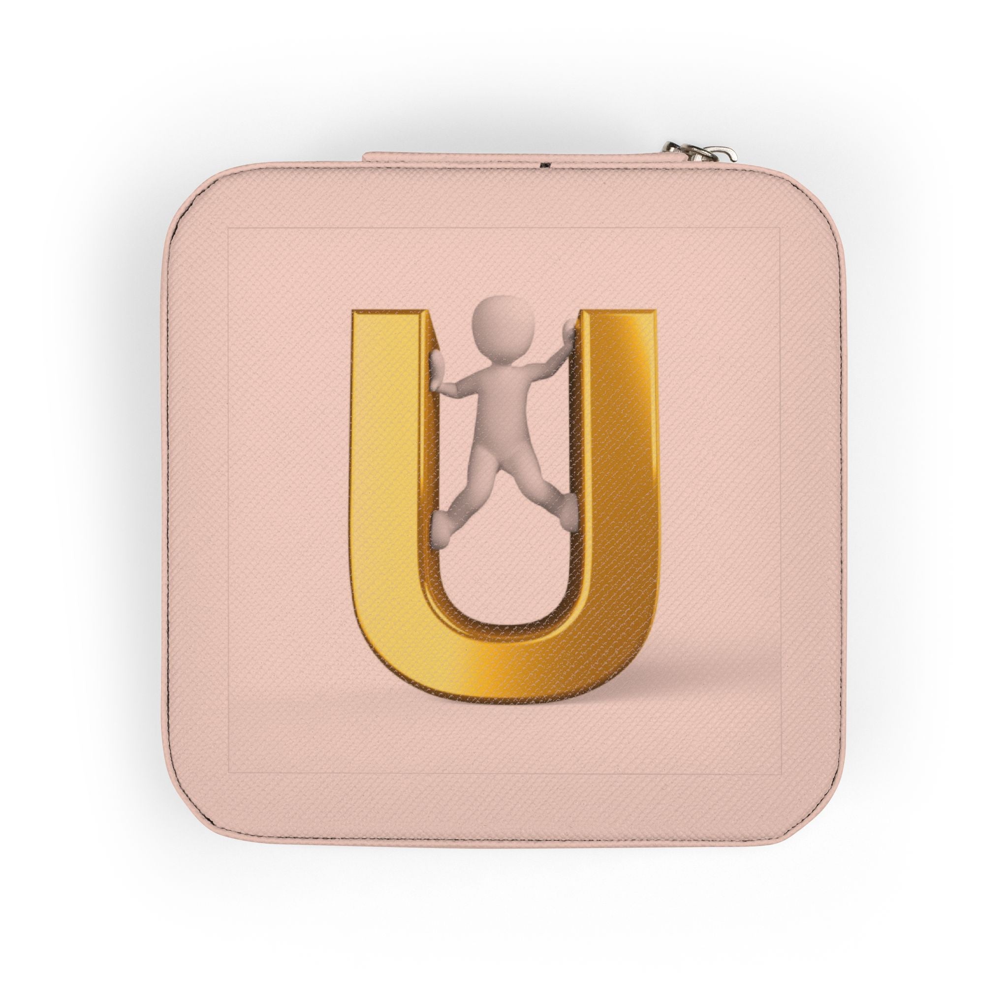 Gold U Initial Monogram Jewelry Case | Travel Jewelry Organizer