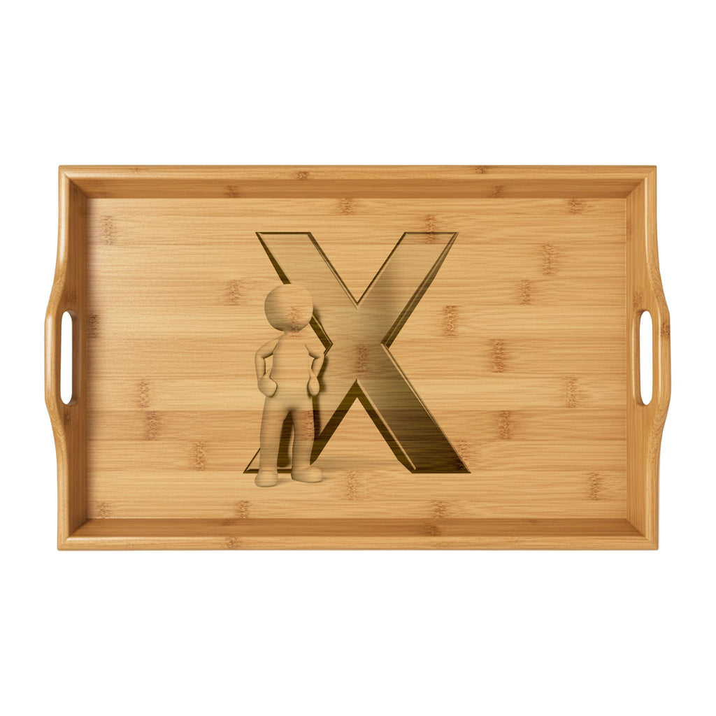 Letter X monogram bamboo serving tray | engraved initial tray