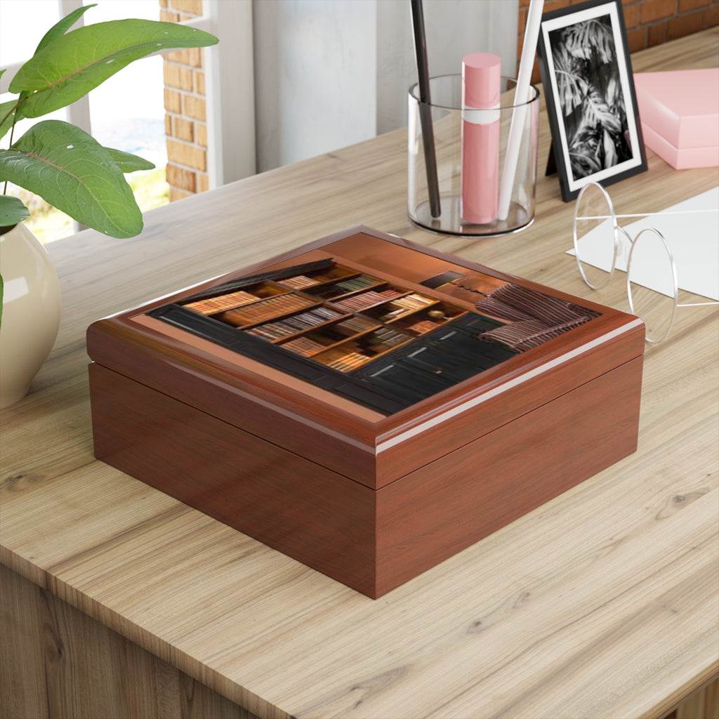 Vintage Library Bookshelf Jewelry Box | Book Lover Keepsake Box