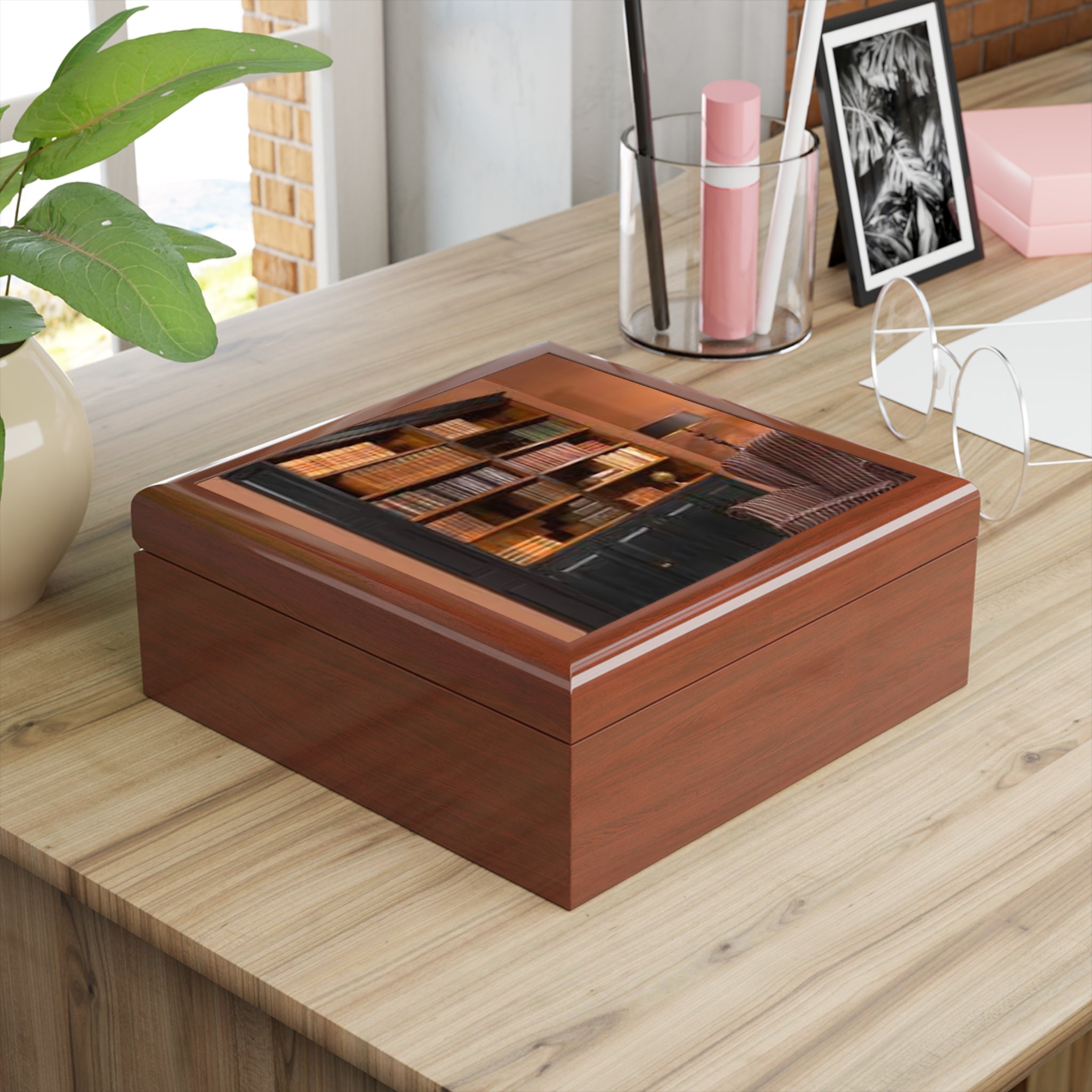 Vintage Library Bookshelf Jewelry Box | Book Lover Keepsake Box