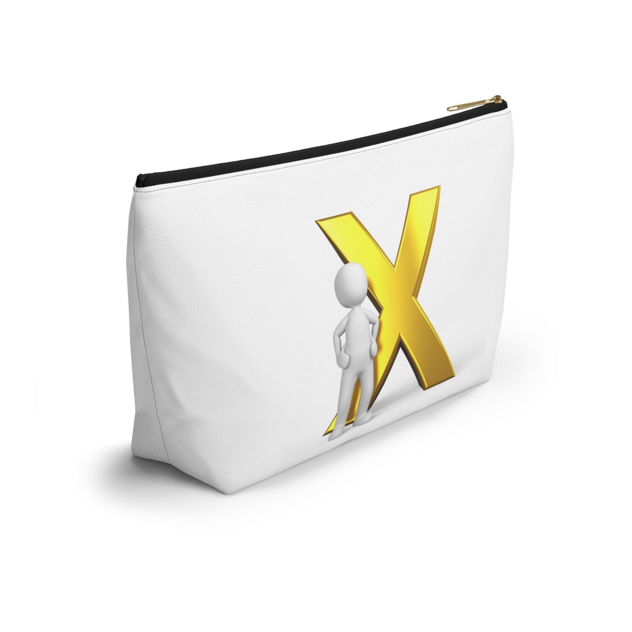 Gold Letter X with Stick Figure Accessory Pouch | T-Bottom Zipper Pouch
