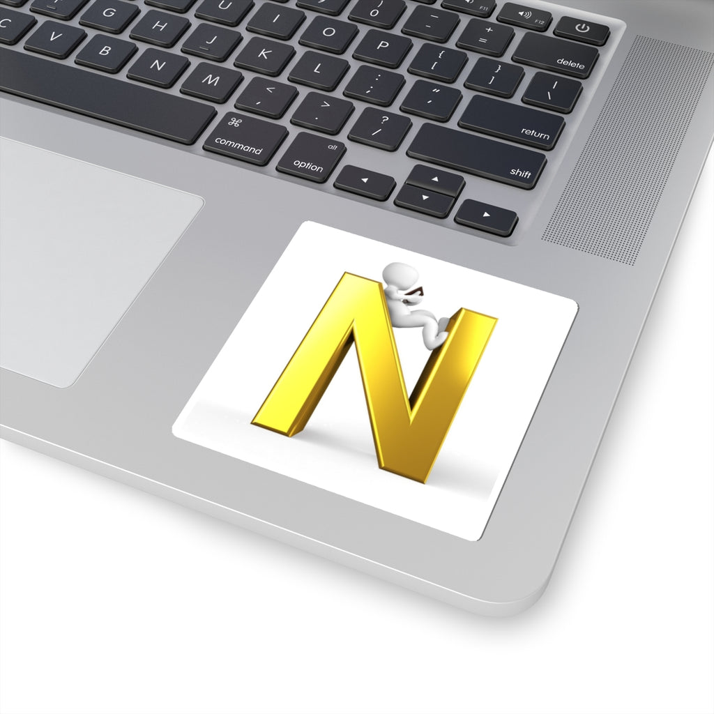Gold 3D Letter N with Relaxing Character Sticker | Kiss-Cut Sticker