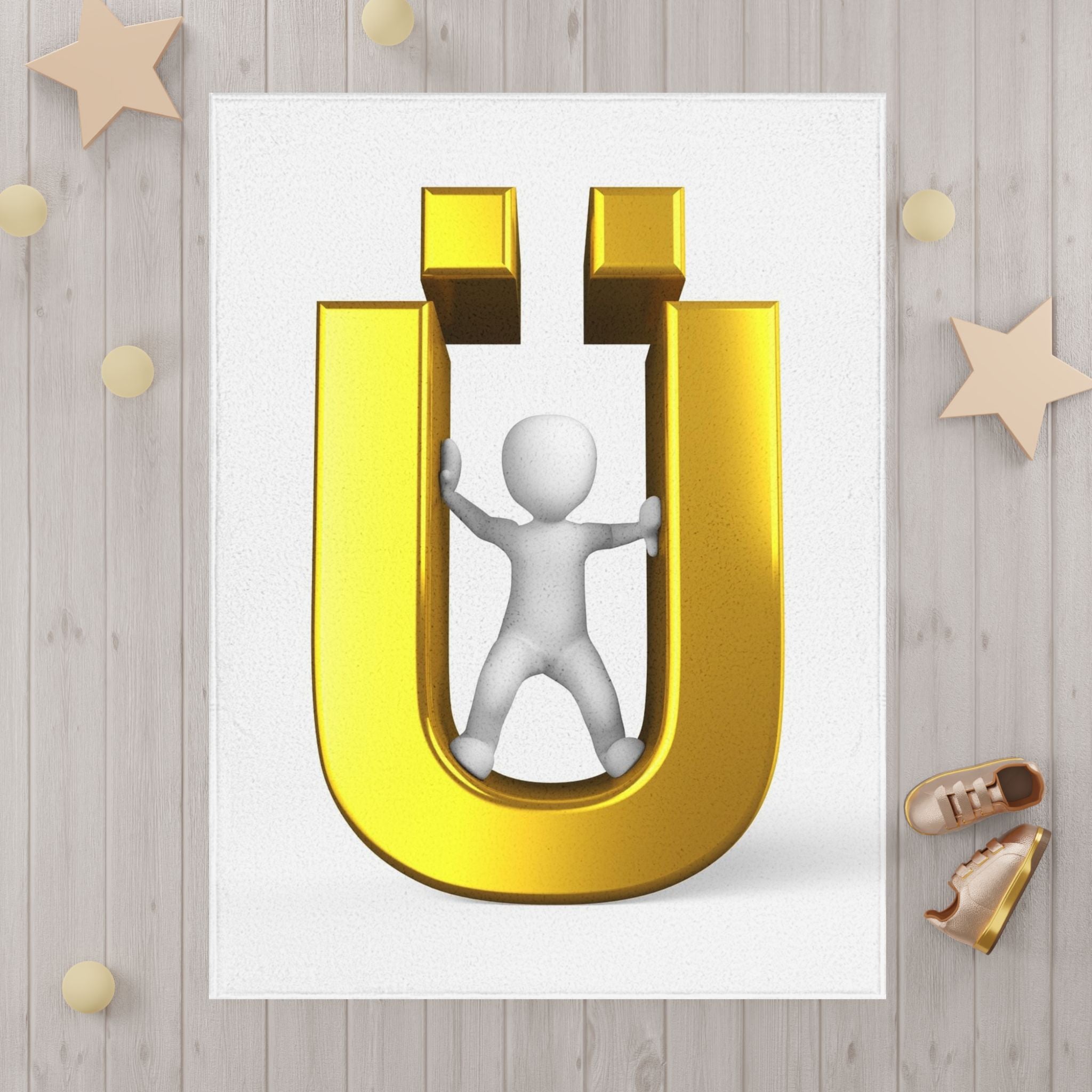Gold Letter Ü with 3D Figure Toddler Blanket | Alphabet Initial Blanket