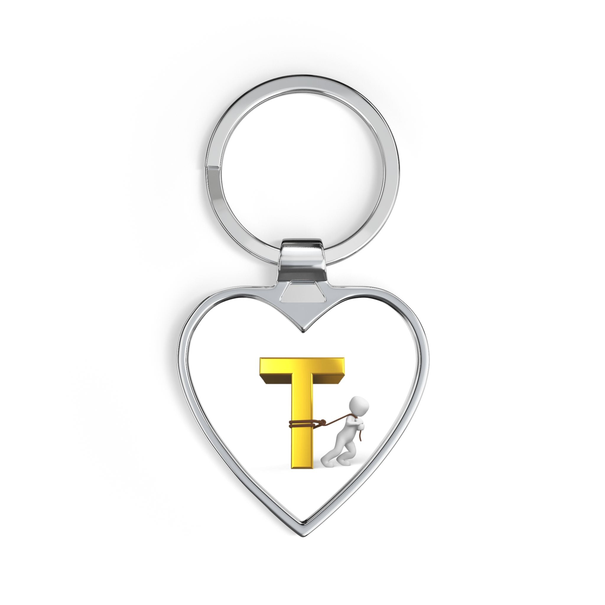 Gold Letter T Heart Keychain | Initial T Keyring, Monogram Heart Charm