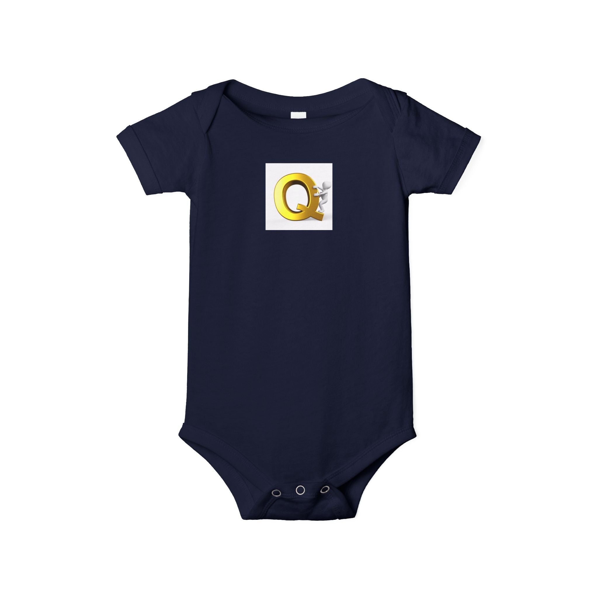 Lettre Q dorée avec figurine mignonne une pièce | Body bébé monogramme