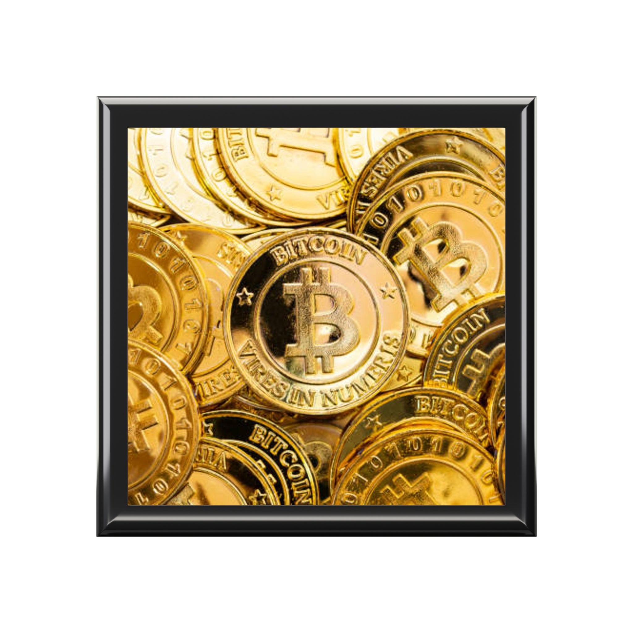 Bitcoin Coin Pattern Jewelry Box | Cryptocurrency Luxe Coin Design