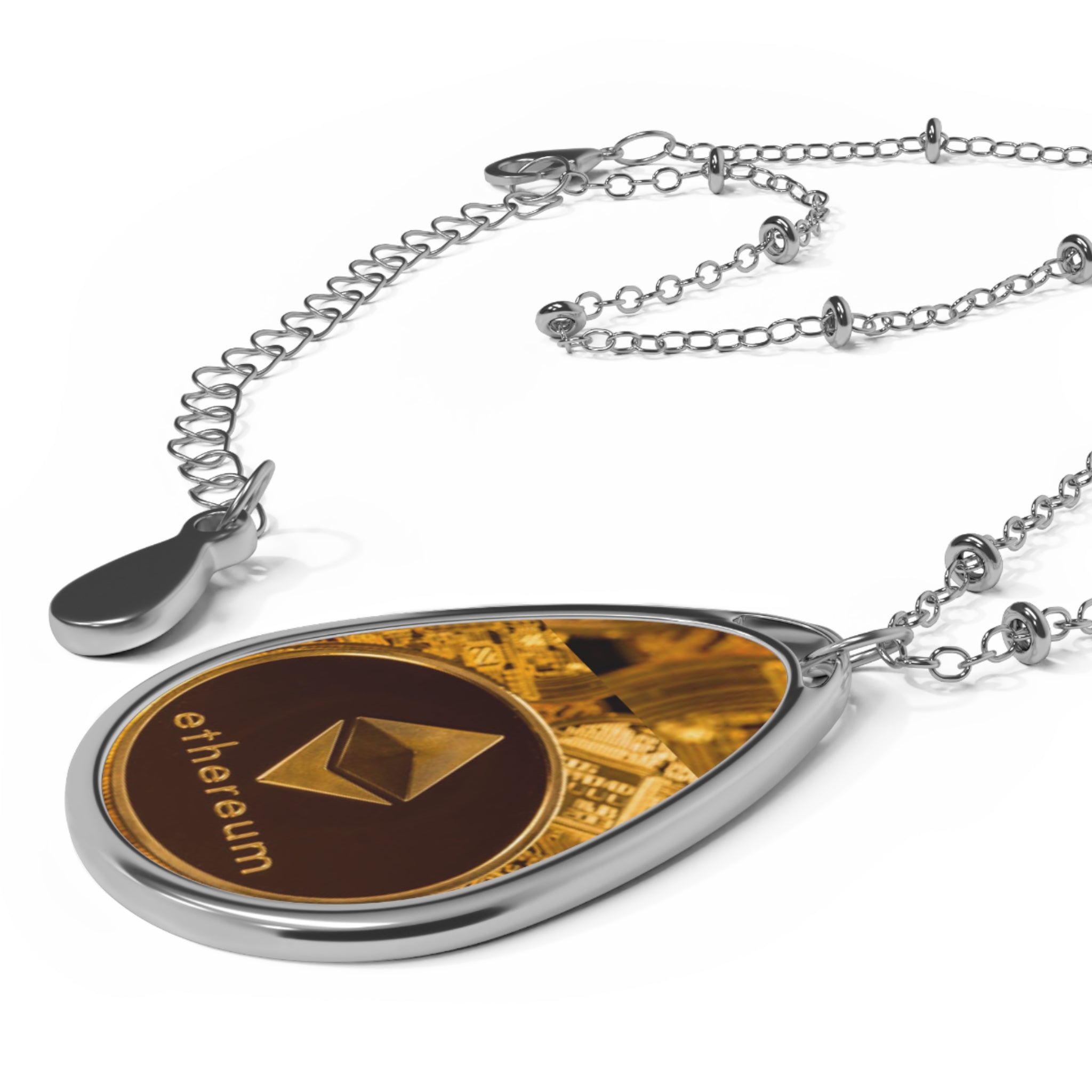 Ethereum Oval Necklace Pendant — Crypto Jewelry Teardrop Charm