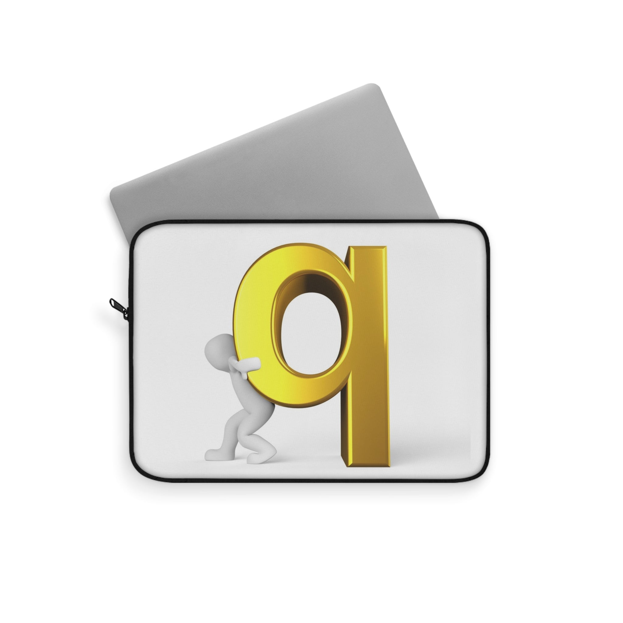 3D Person Holding Gold Letter Q Laptop Sleeve | Alphabet Initial Case
