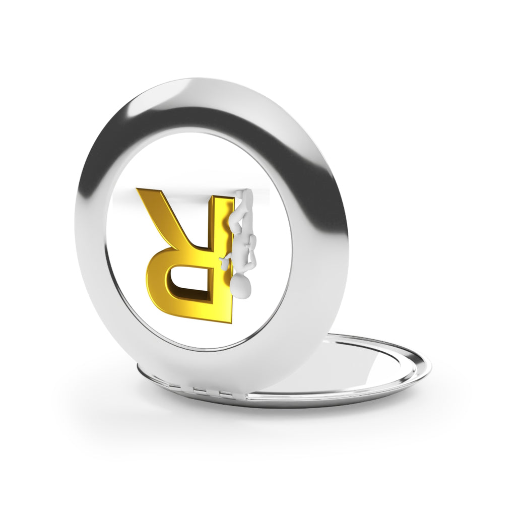 Gold Letter R Monogram Compact Travel Mirror | Personalized Initial Mirror