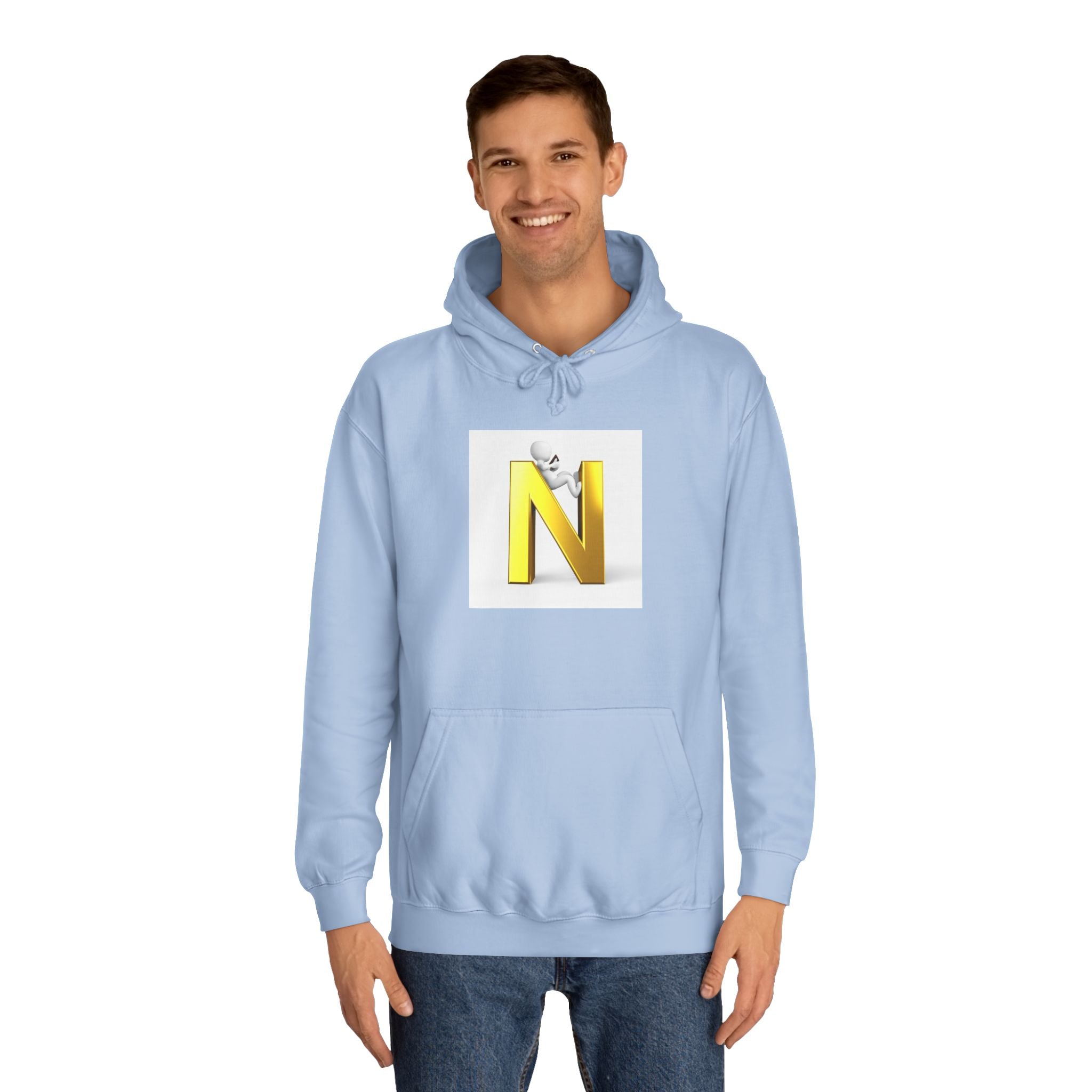Gold 3D Letter N with Climbing Figure Hoodie | Initial Monogram Pullover