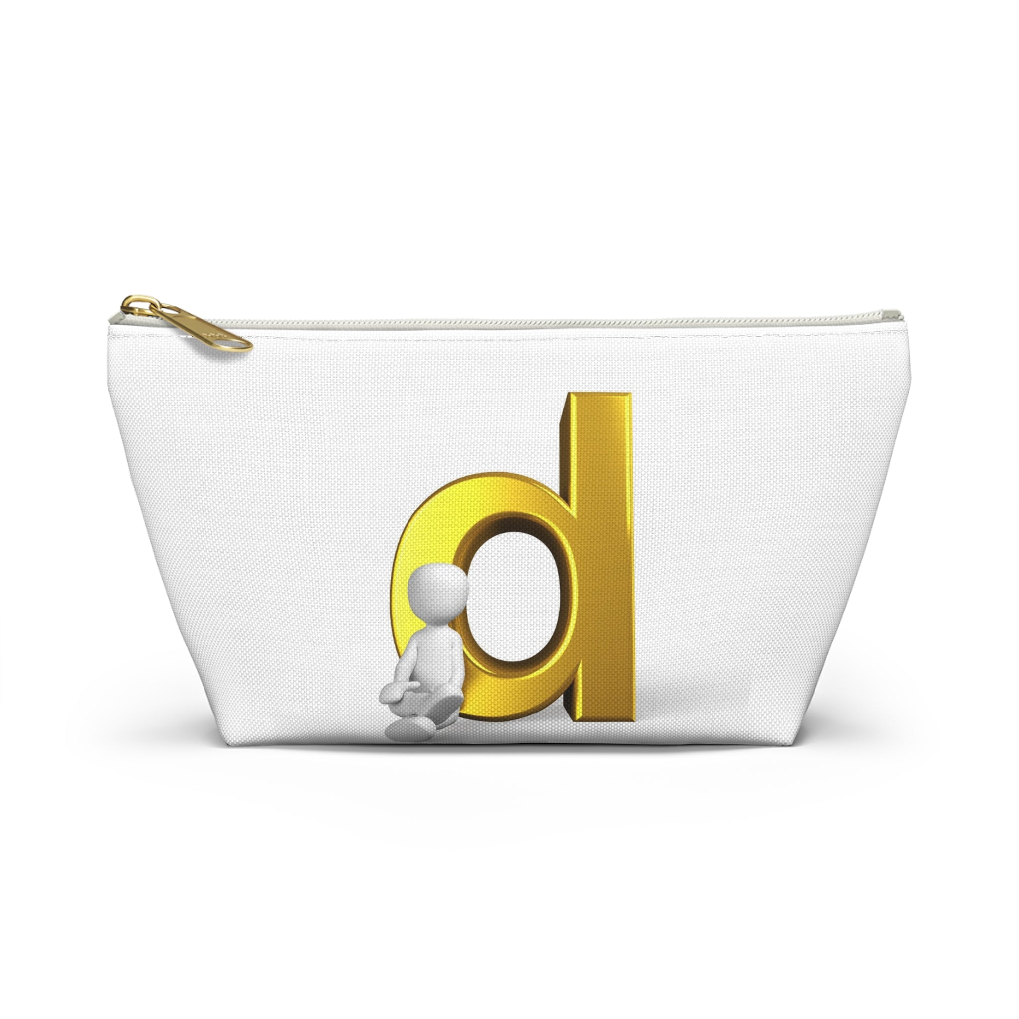 Gold Letter D with Sitting Figure Accessory Pouch | T-Bottom Zipper Pouch