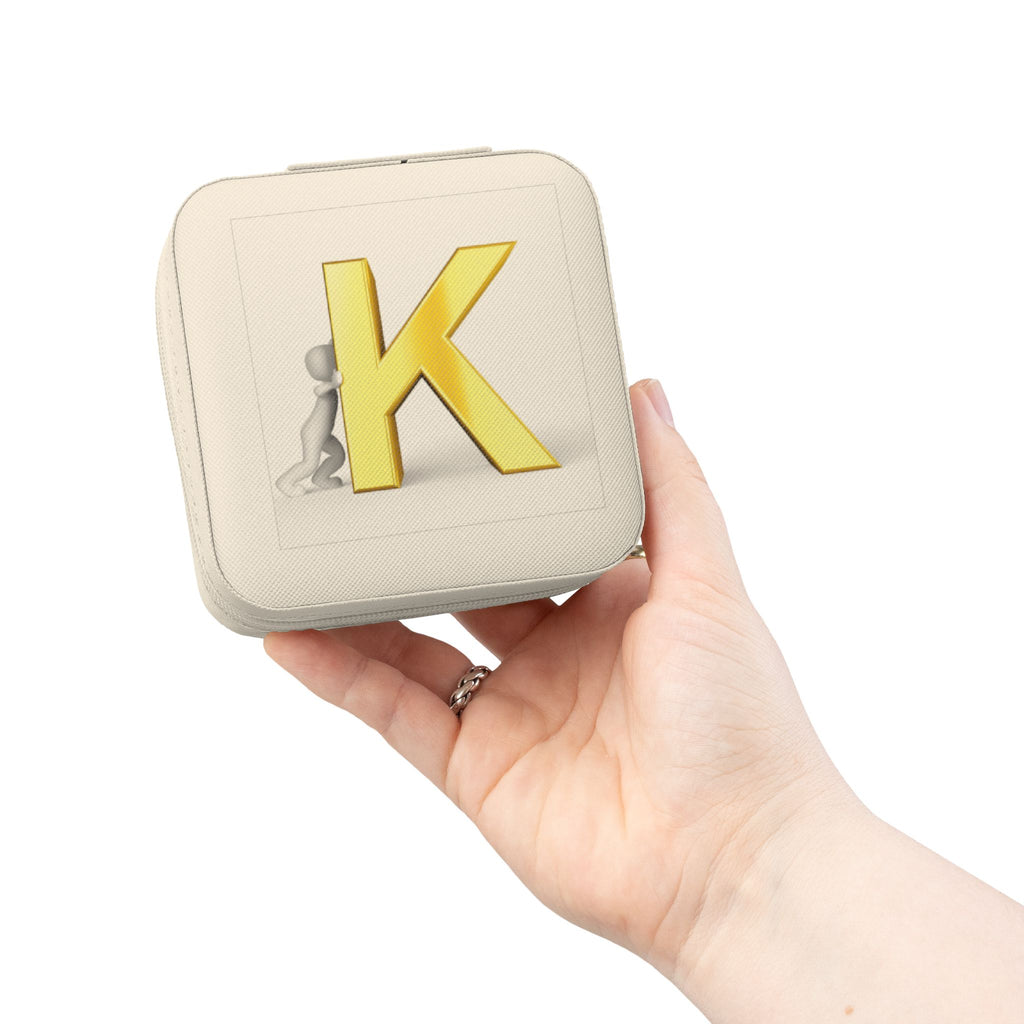 Gold Initial K Jewelry Travel Case | Compact Pink Ring Earring Organizer