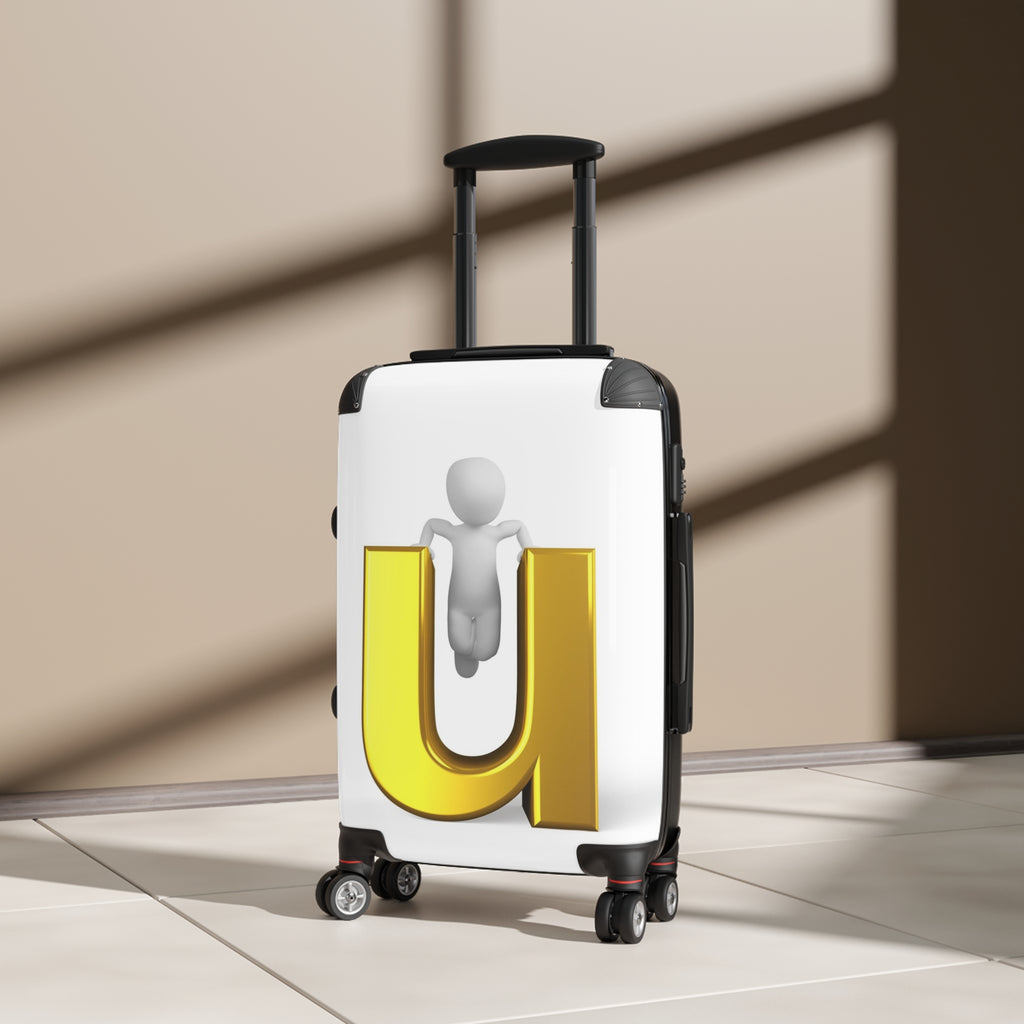 3D Gold Letter U with Figure Suitcase | Personalized Luggage Decal