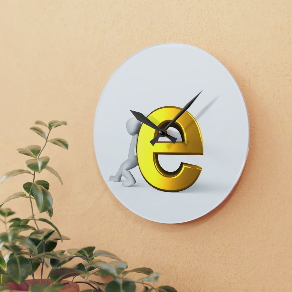 3D Gold Letter E with Figure Acrylic Wall Clock | Modern Alphabet Decor