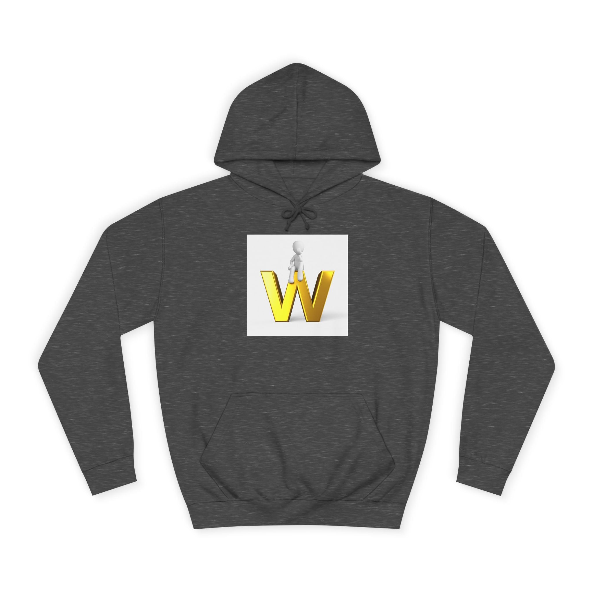Sweat à capuche lettre W dorée 3D avec figurine assise | Sweat-shirt initiale W