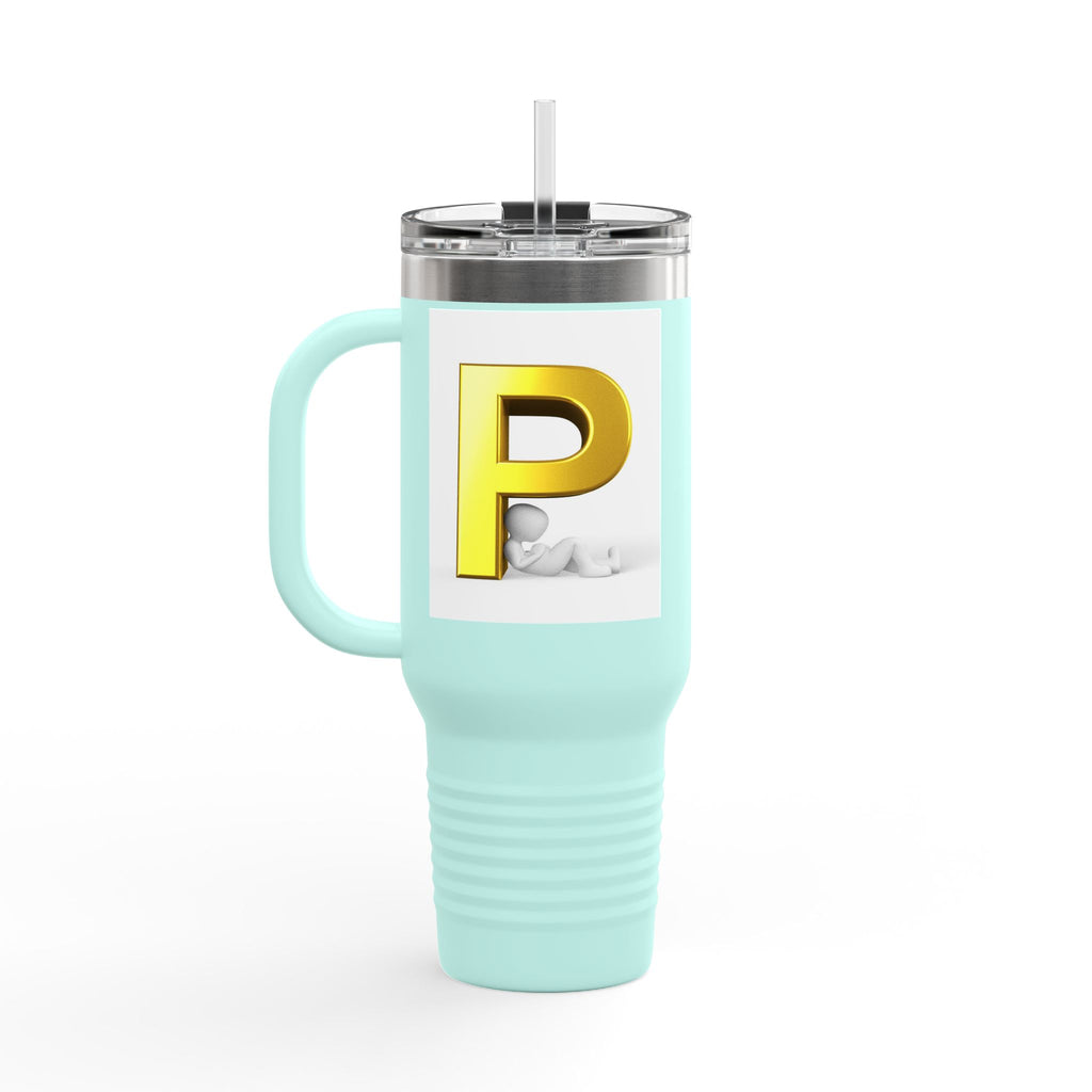 Gold Letter P Monogram Travel Mug | 40oz Insulated Tumbler