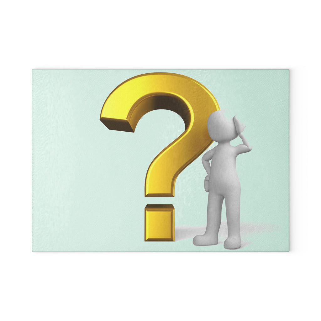 3D Gold Question Mark figure Glass Cutting Board | Decorative Kitchen Chopping Board