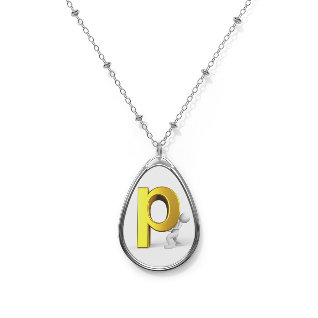 Personalized Oval Pendant Necklace — Gold Initial "P" Monogram Teardrop Necklace