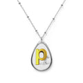 Personalized Oval Pendant Necklace — Gold Initial "P" Monogram Teardrop Necklace