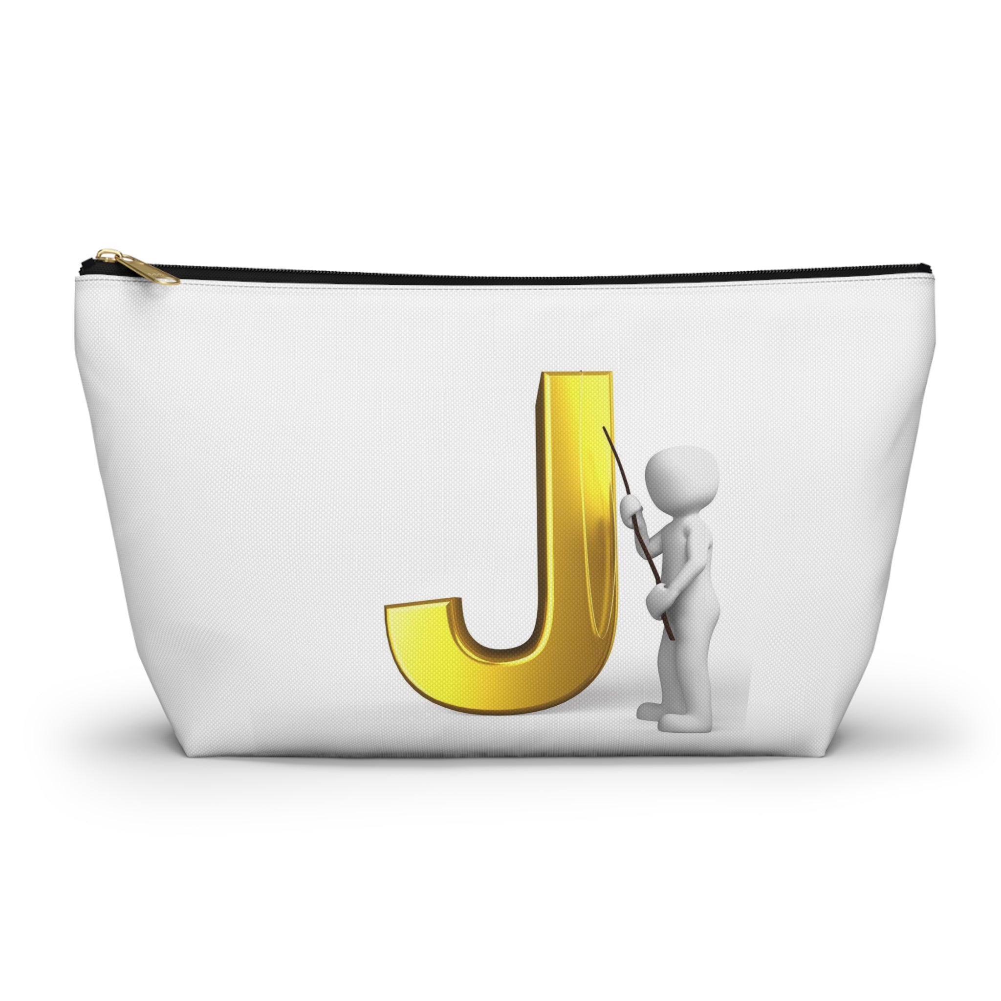 Gold Letter J with Pointing Character Accessory Pouch | Monogram Makeup Bag