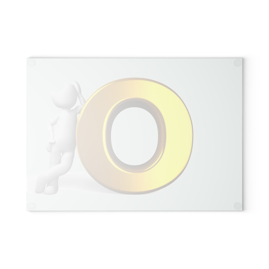 3D Gold Letter O  Character Glass Cutting Board | Decorative Kitchen Prep Surface