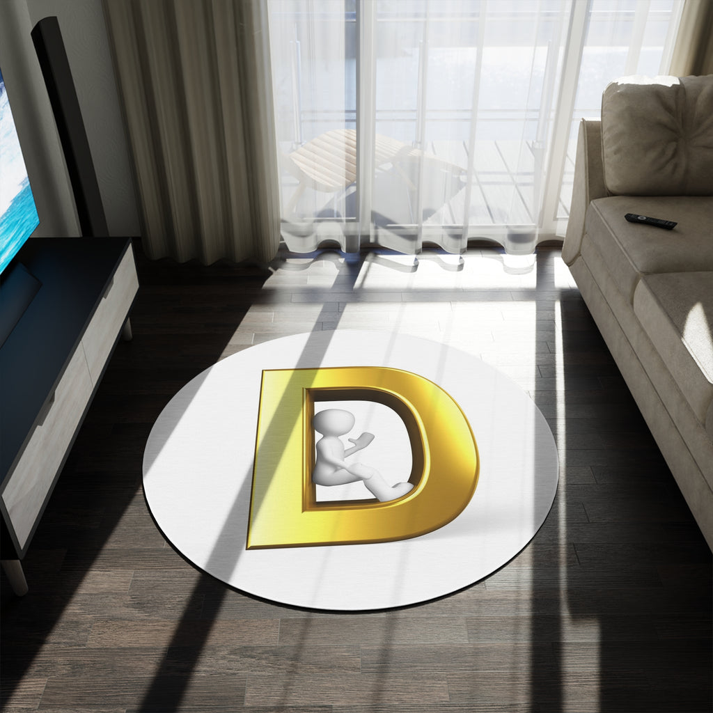 Gold Letter D Monogram Round Rug | Initial D Accent Floor Mat