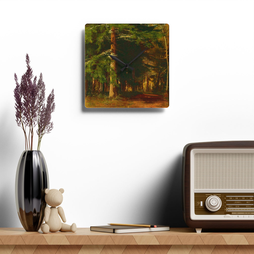 Forest Path Painting Acrylic Wall Clock | Woodland Landscape Wall Clock