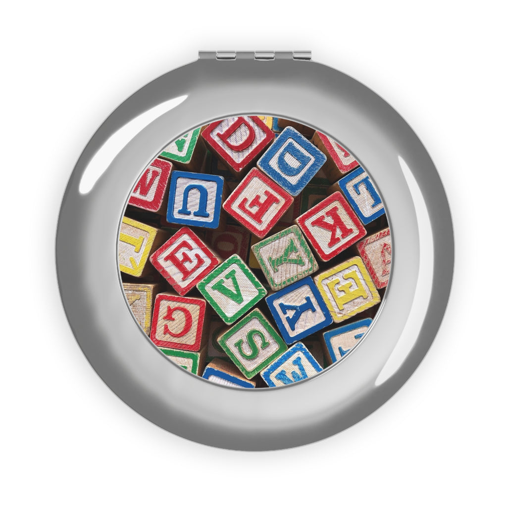 Vintage Wooden Alphabet Blocks Compact Travel Mirror | Kids Nursery Pattern