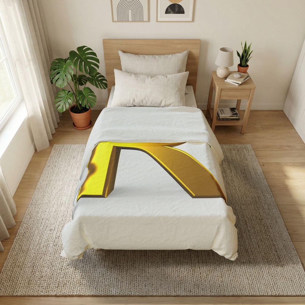 Gold 3D Letter R Duvet Cover | Monogram Bedding