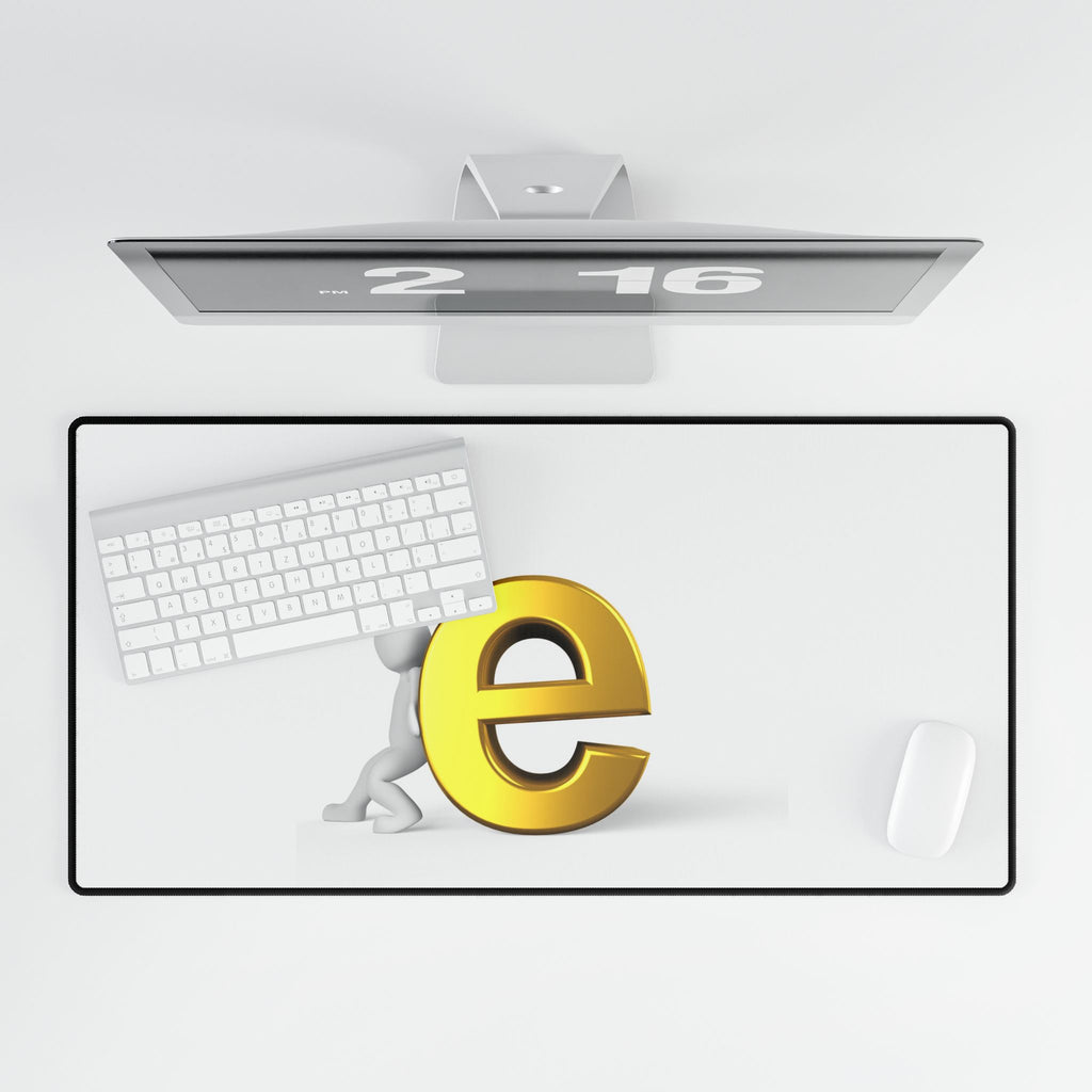 3D person pushing gold letter e Desk Mat | large mousepad office desk mat