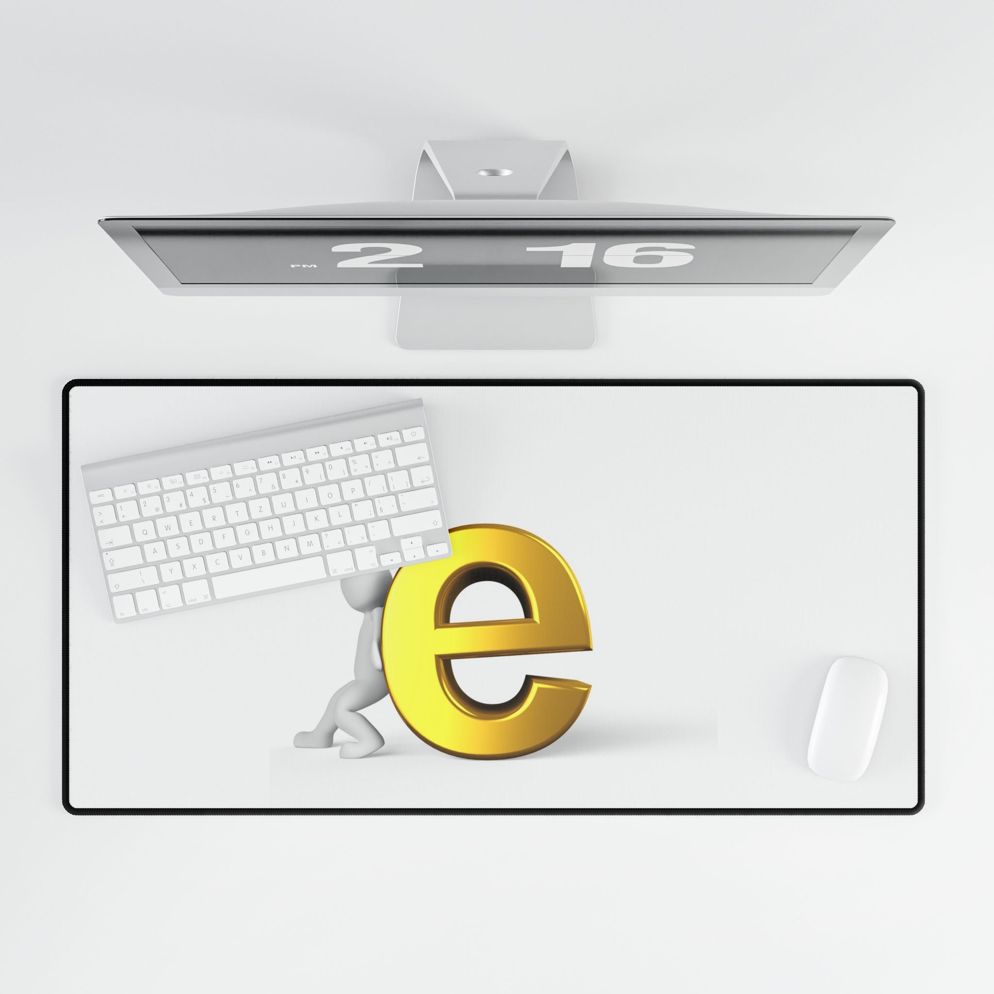 3D person pushing gold letter e Desk Mat | large mousepad office desk mat