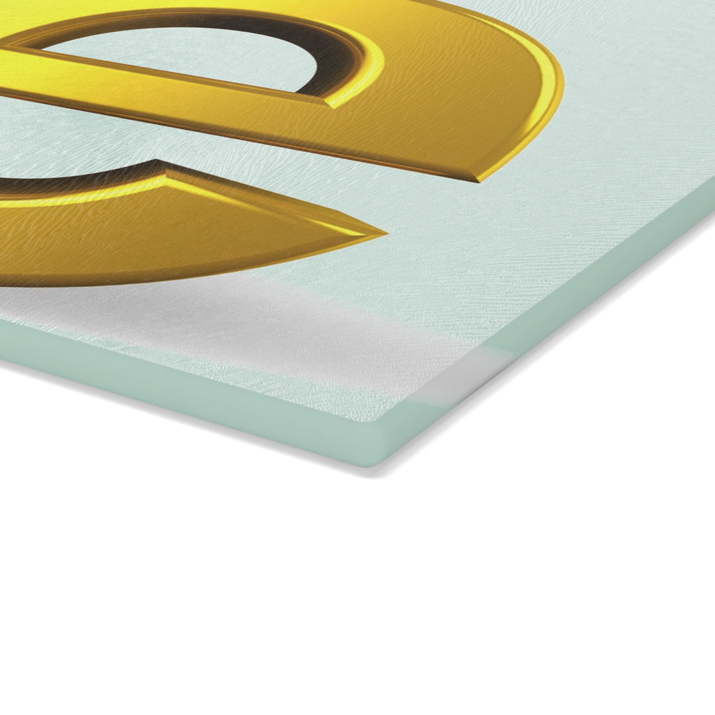 3D Gold Letter E with Figure Glass Cutting Board | Alphabet Kitchen Decor