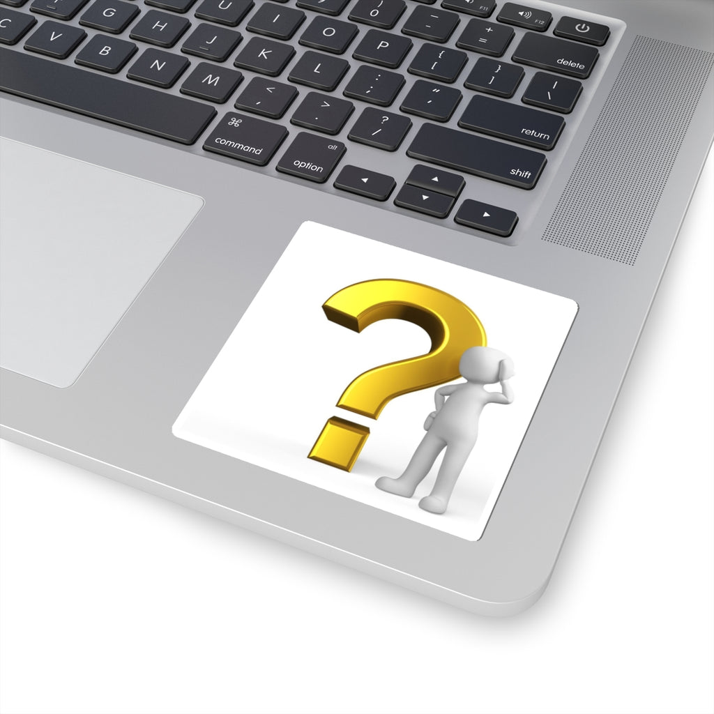 3D Gold Question Mark with Thinking Figure Kiss-Cut Stickers | Inquiry Icon Sticker