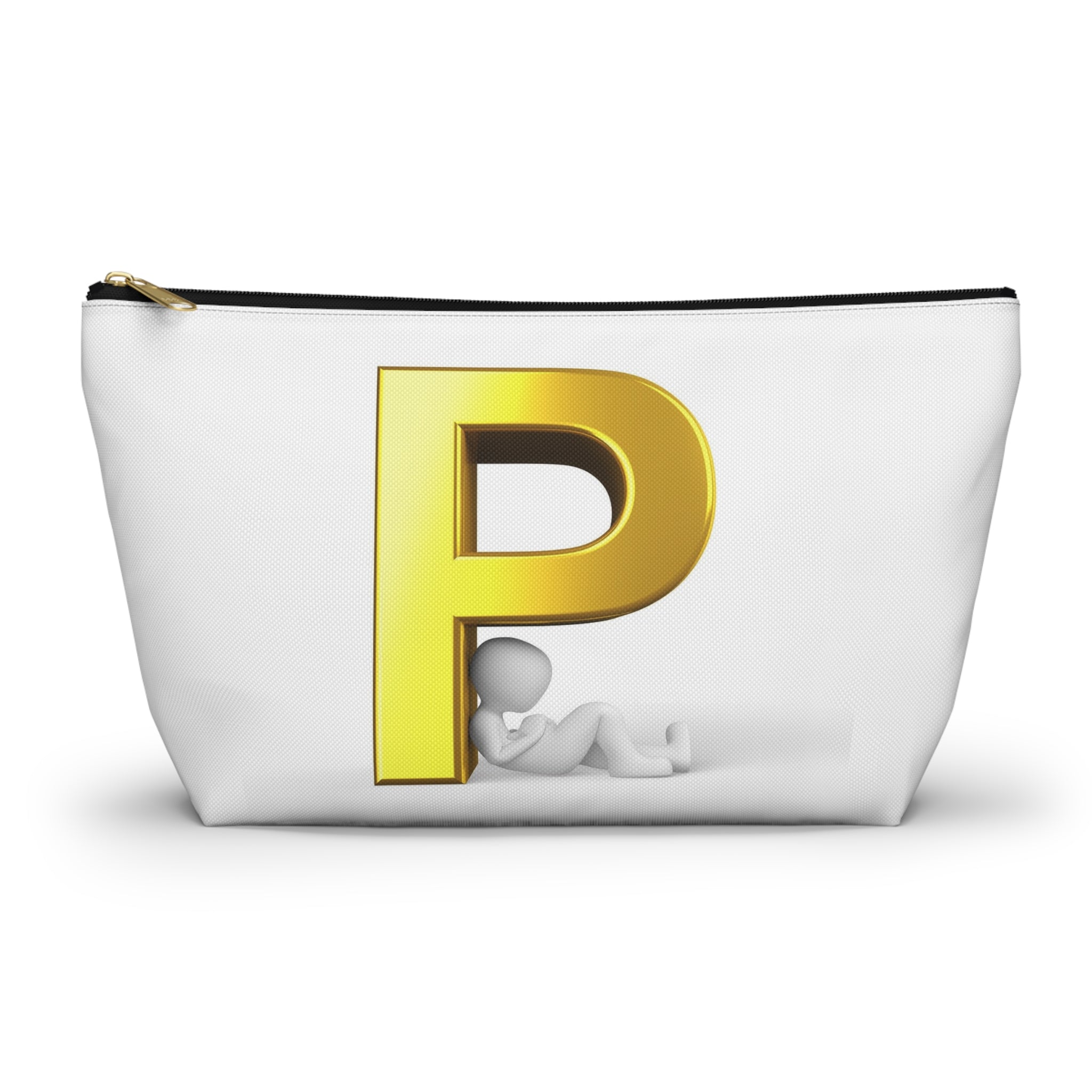 Gold Letter P monogram accessory pouch | T-bottom cosmetic bag