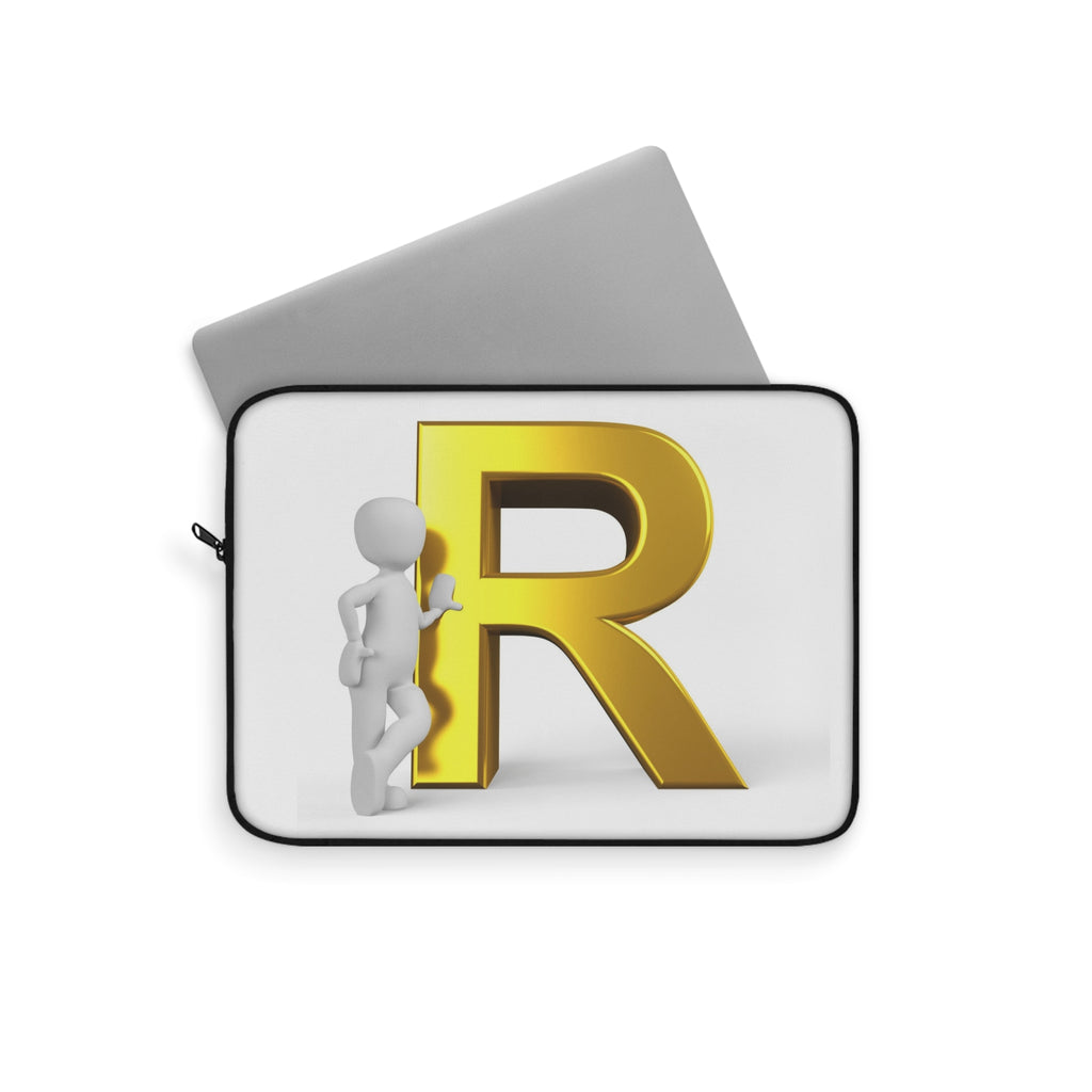 Gold Letter R with 3D Figure Laptop Sleeve | Monogram Initial R